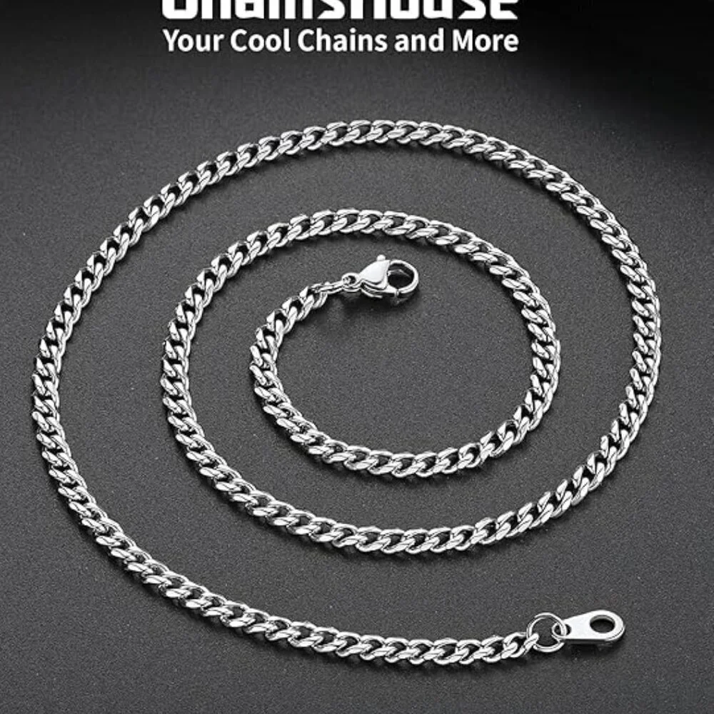 Miami Cuban Link Chain Necklace for Men Gold Plated 3mm-steel Stainless Steel